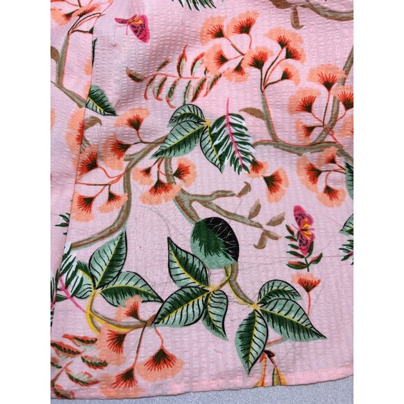 LOFT Midi Shirt Dress 10 Peach Pink Tropical Floral Button-Through Belted - Picture 5 of 10